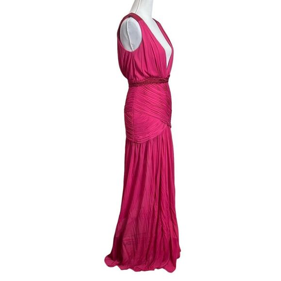 Amanda Wakeley Deep V Long Maxi Dress Pink Gown Women’s Size L Flawed - Picture 4 of 13
